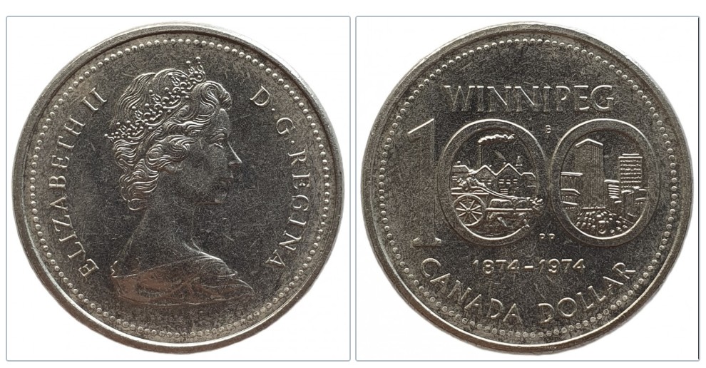  Kanada 1 Dollar, 1974 100. Jahrestag von Winnipeg Nickel Ausführung   