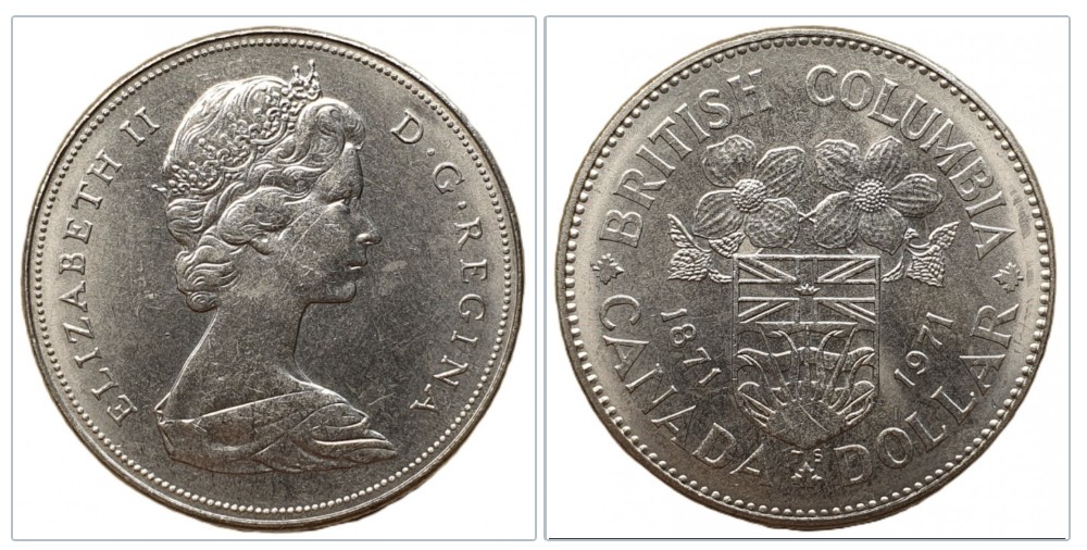  Kanada 1 Dollar, 1971 100. Jahrestag - Betritt von British Columbia Nickel Ausführung   