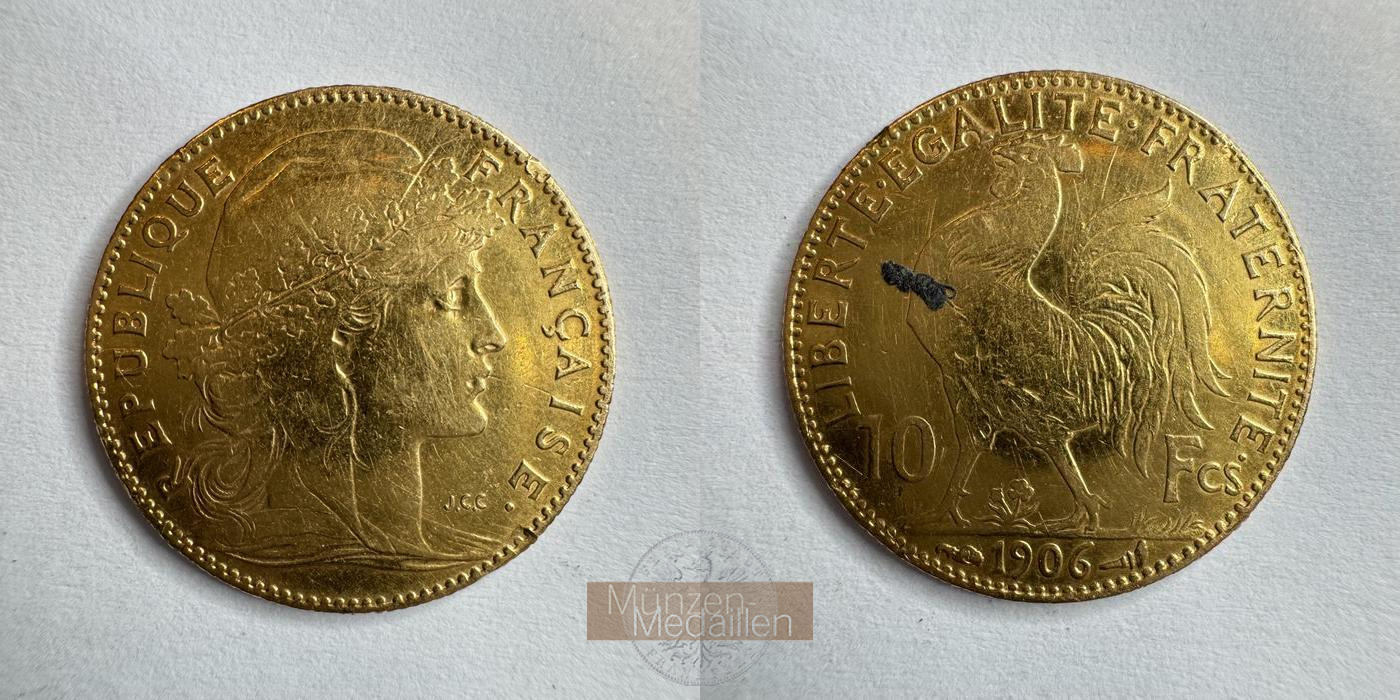  Frankreich 10 Francs 1906 (1899-1914) MM-Frankfurt KM#846 Feingold: 2,903g   