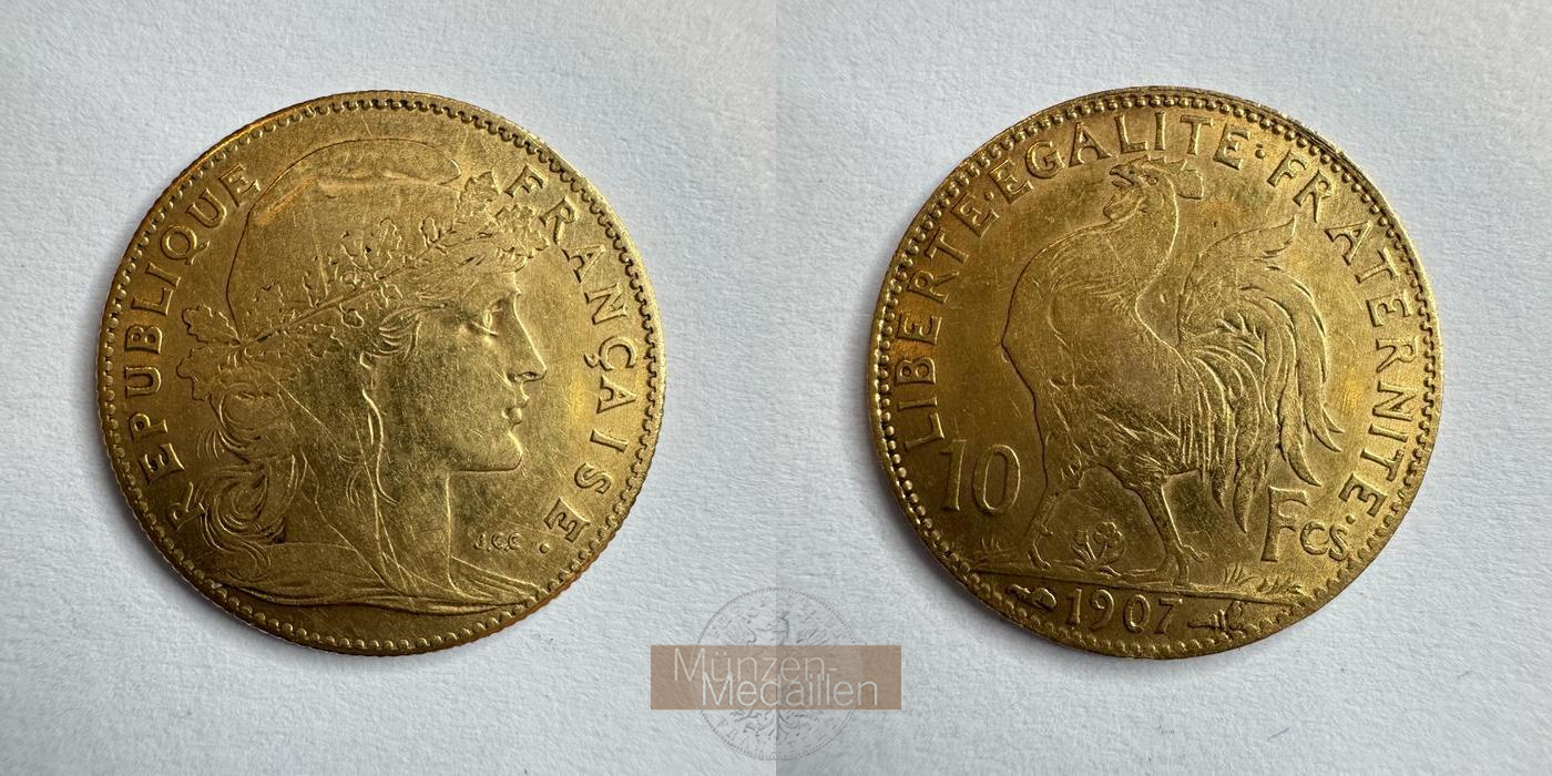  Frankreich 10 Francs 1907 (1899-1914) MM-Frankfurt KM#846 Feingold: 2,903g   