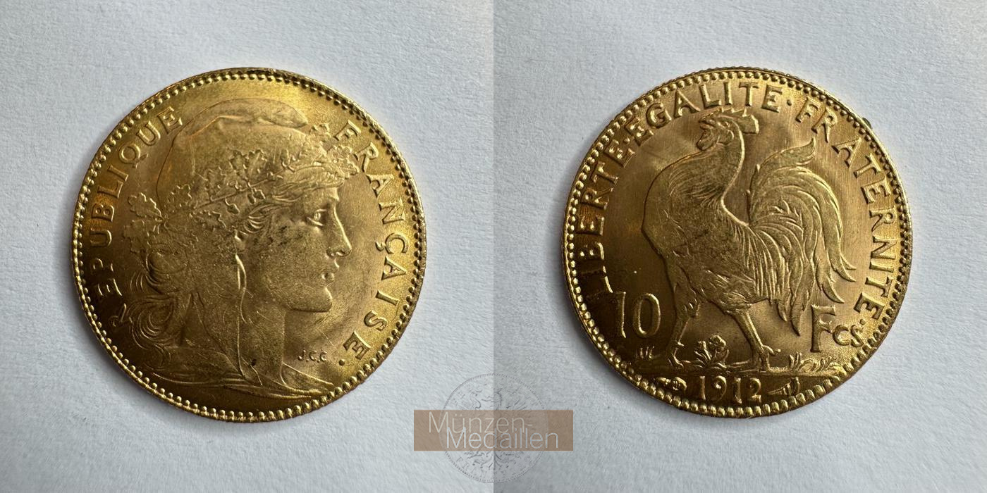  Frankreich 10 Francs 1912 (1899-1914) MM-Frankfurt KM#846 Feingold: 2,903g   