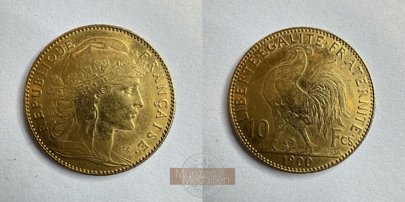  Frankreich 10 Francs 1900 (1899-1914) MM-Frankfurt KM#846 Feingold: 2,903g   
