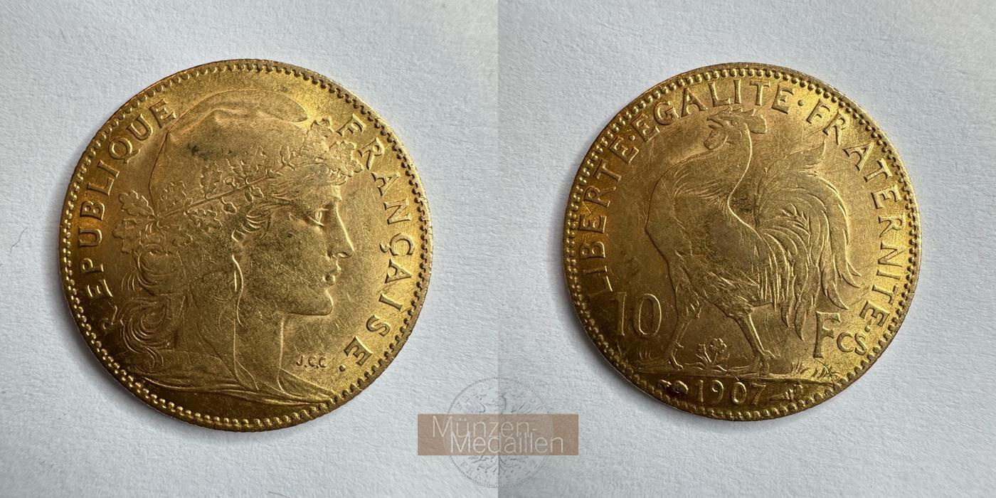  Frankreich 10 Francs 1907 (1899-1914) MM-Frankfurt KM#846 Feingold: 2,903g   