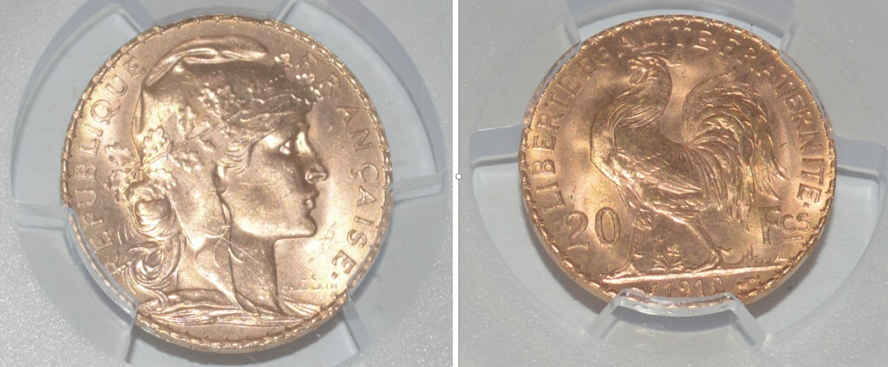  Kirofa - FRANKREICH 20 GOLD FRANCS - MARIANNE 1912 - Certified & Graded: PCGS MS 65   