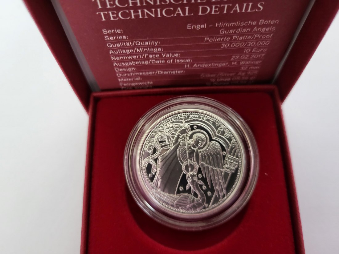  10 Euro 2017 Michael Der Schutzengel silber 925/15,56g fein Österreich Spittalgold9800 (4971   