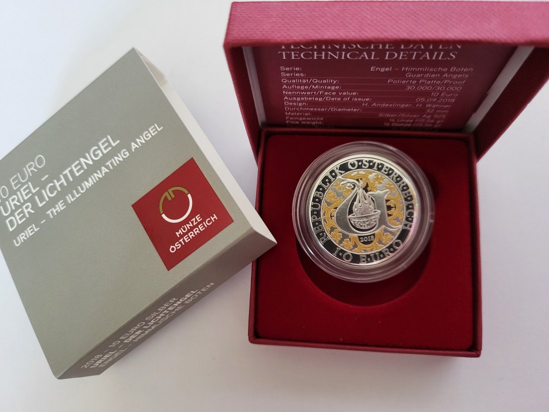  10 Euro 2018 Uriel Der Lichtengel silber 925/15,56g fein Österreich Spittalgold9800 (4971   