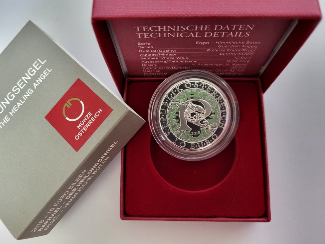  10 Euro 2018 Raphael Der Heilungsengel silber 925/15,56g fein Österreich Spittalgold9800 (4971   