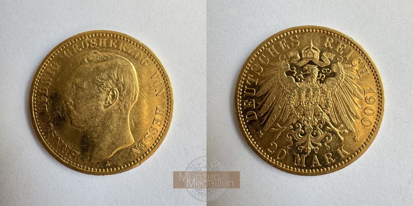 Deutsches Kaiserreich. Hessen, MM-Frankfurt KM#371 Feingold: 7,17g Ernst Ludwig. 20 Mark 1900 A 