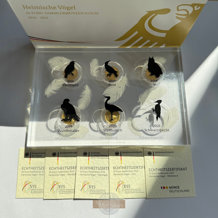 BRD  5 x 20 Euro MM-Frankfurt Feingold: 19,45g Heimische Vögel Set (nicht Komplett) 2016-2020 