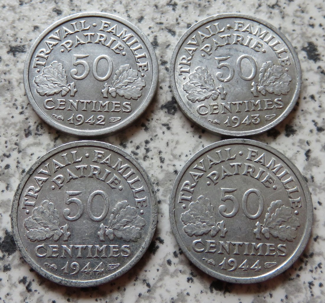  Frankreich 50 Centimes 1942, 1943, 1944 B und 1944 C   