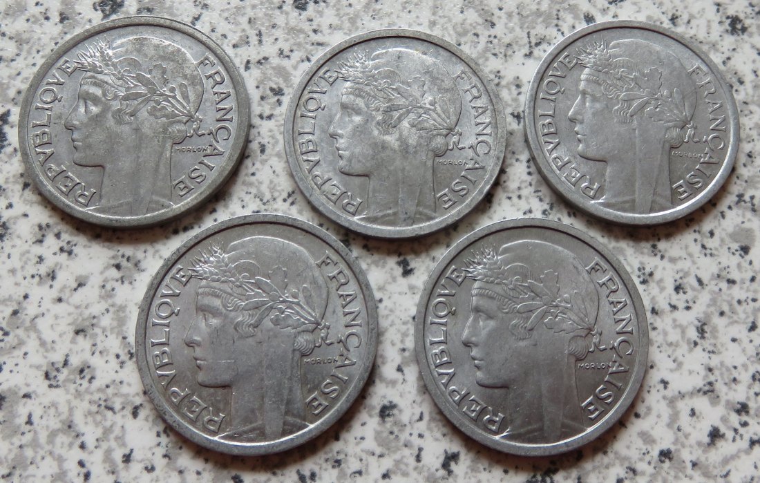  Frankreich 1 Franc 1945, 1848 B, 1949 B, 1957 und 1959   