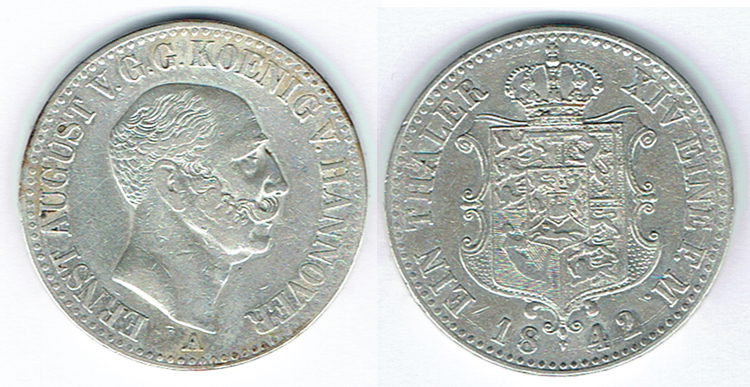  SZAIVERT ALTDEUTSCHLAND HANNOVER KÖNIGREICH ERNST AUGUST 1837/1851 TALER 1842   