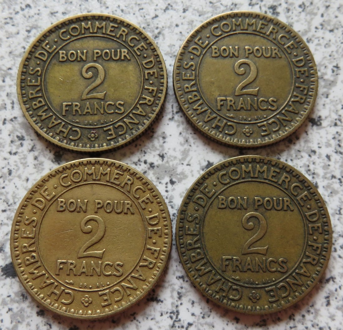  Frankreich 2 Francs 1922, 1923, 1924 und 1925   
