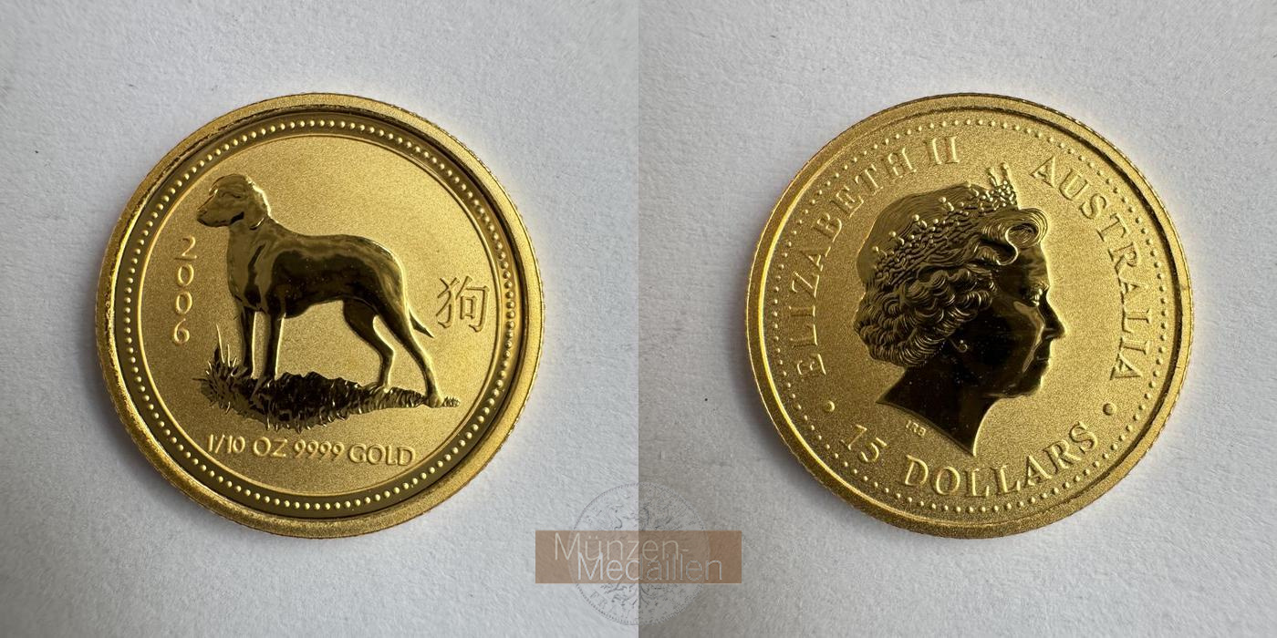  Australien 15 Dollars Year of the Dog 2006 MM-Frankfurt KM#1888 Feingold: 3,135g   