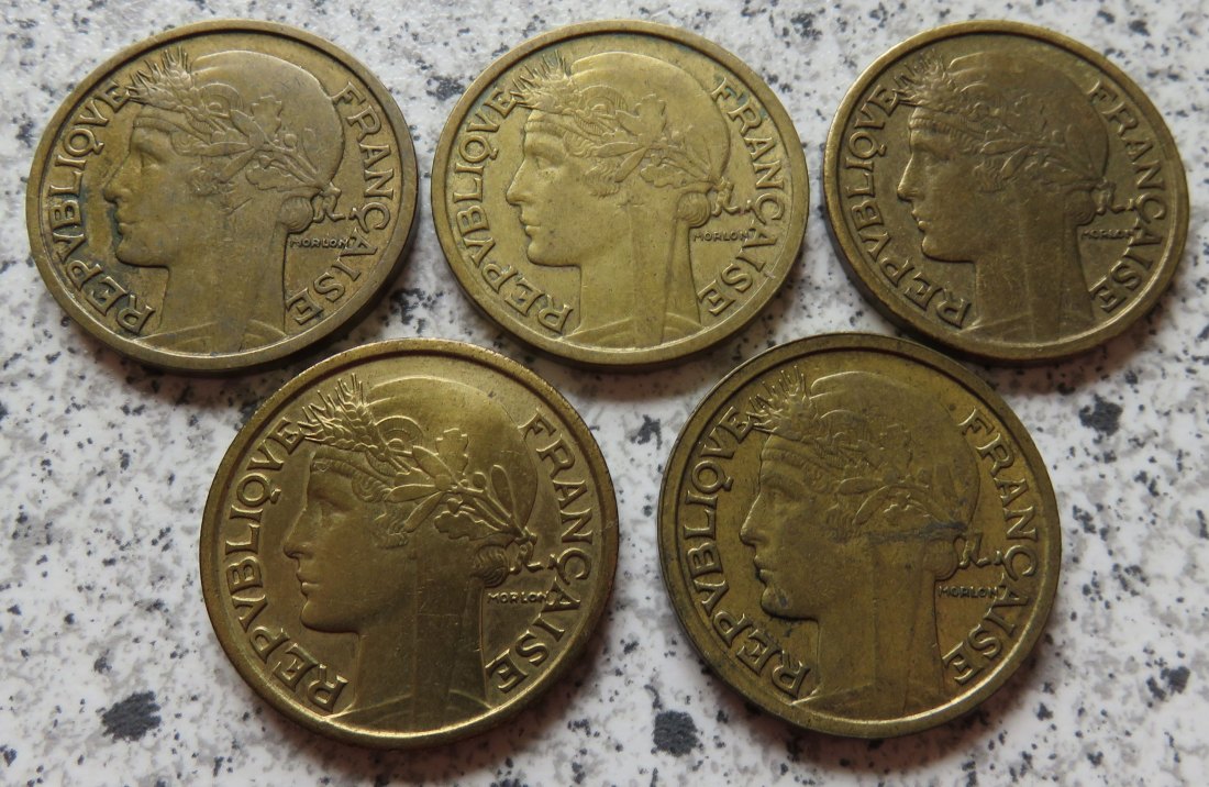  Frankreich 2 Francs 1937, 1938, 1939, 1940 und 1941   