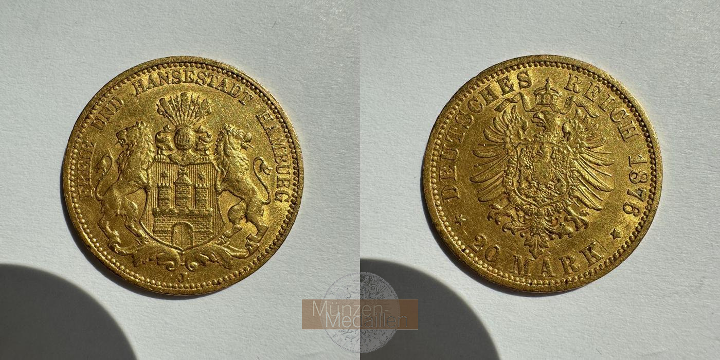 Hamburg, Kaiserreich MM-Frankfurt KM#602 Feingold: 7,17g 20 Mark (1875-1889) 1876 J 
