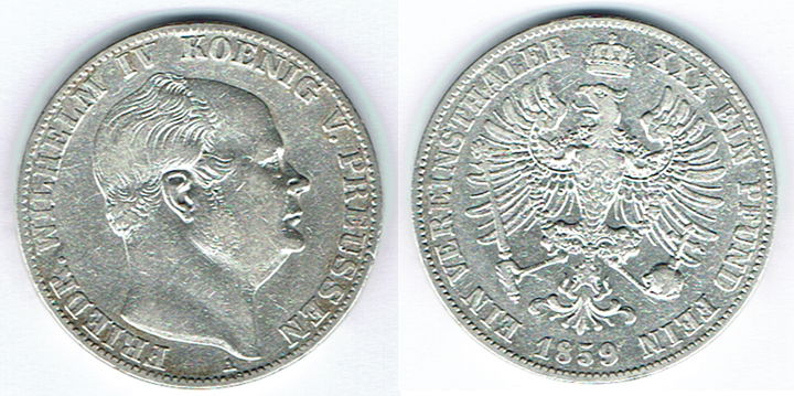  SZAIVERT ALTDEUTSCHLAND PREUSSEN KÖNIGREICH FRIEDRICH WILHELM IV. VEREINSTALER 1859 A BERLIN   