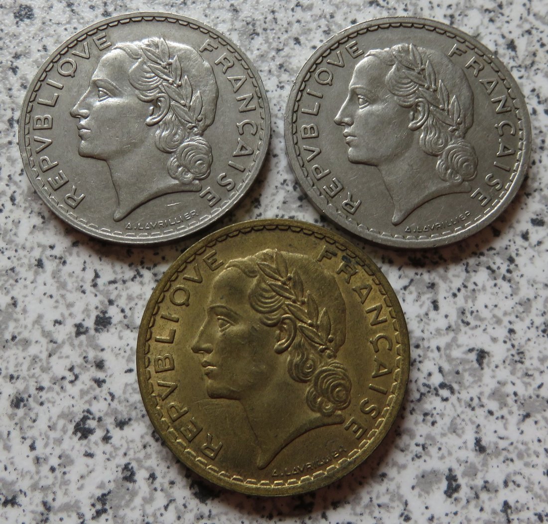  Frankreich 5 Francs 1933, 1945 und 1940   