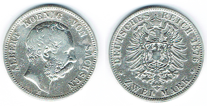  SZAIVERT DEUTSCHES KAISERREICH KÖNIGREICH SACHSEN ALBERT 2 MARK 1876   