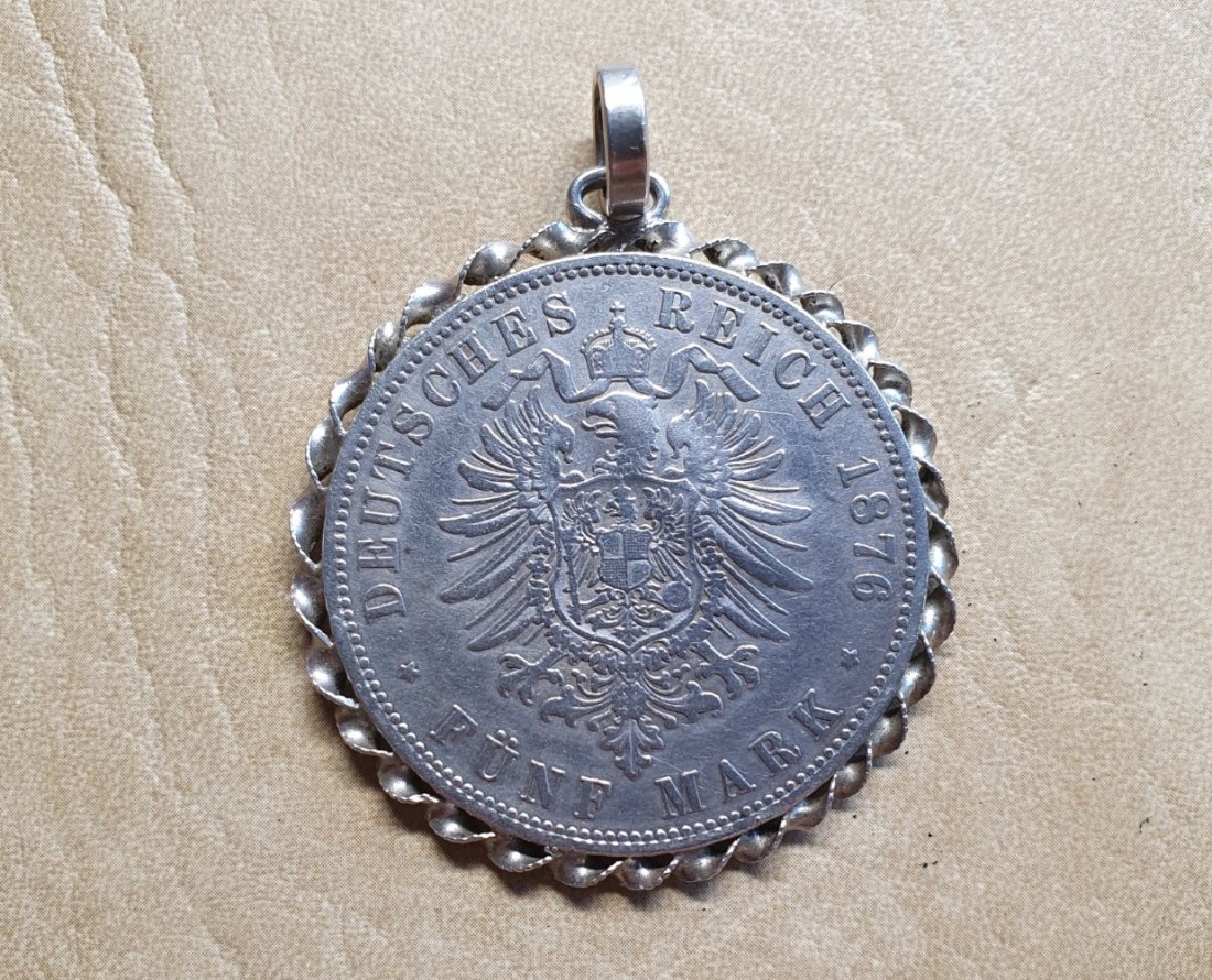  Deutsches Kaiserreich 5 Mark 1876 A Preussen gefasst 29,73 g Gesamt - min. 25 g Feinsilber   