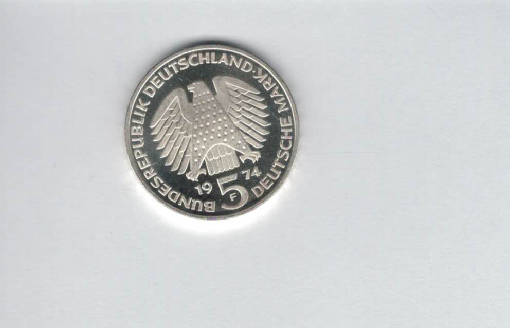  5 Mark 1974 F 25 Jahre Grundgesetz silber 7g fein BRD Deutschland Spittalgold9800 (4601/10   