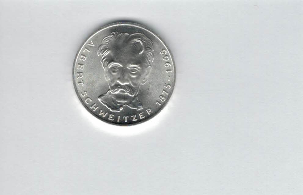  5 Mark 1975 G Albert Schweizer silber 7g fein BRD Deutschland Spittalgold9800 (4601/11   
