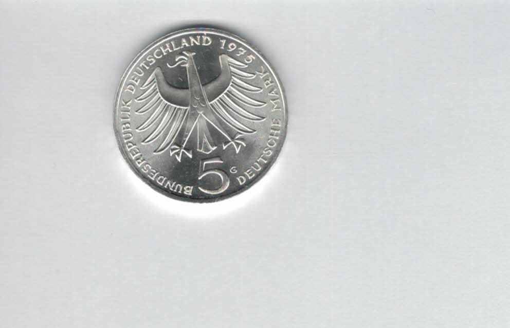  5 Mark 1975 G Albert Schweizer silber 7g fein BRD Deutschland Spittalgold9800 (4601/11   