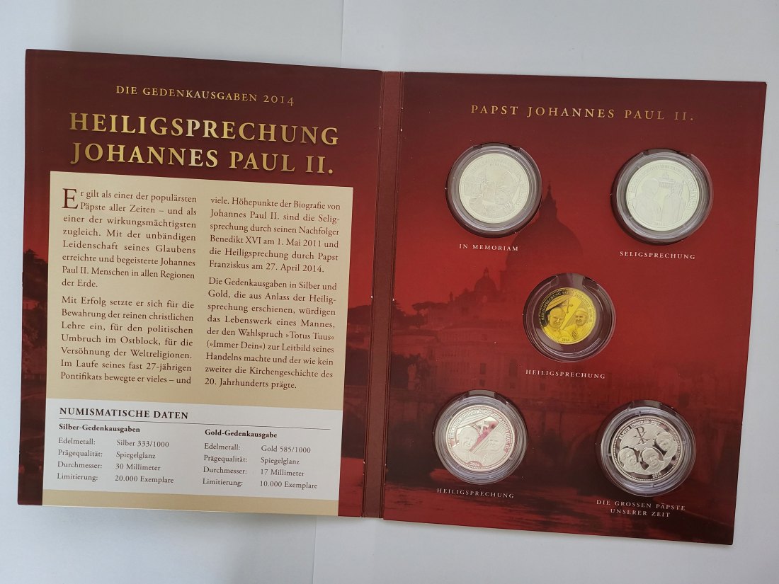  Silbermedaille Papst Johannes Paul 4 Stk. 333/9,05g fein Vatikan Vaticano Spittalgold9800 (3469   