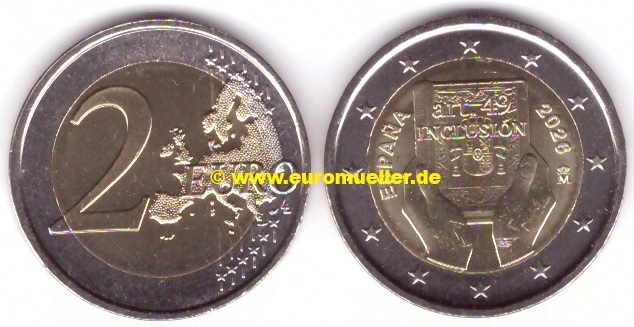 Spanien 2 Euro Gedenkmünze 2026...Inclusion...unc.   