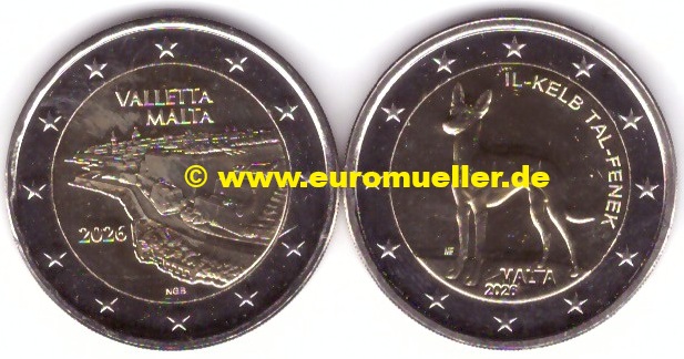 Malta 2x 2 Euro Gedenkmünzen 2026...Valletta + Pharaonenhund...unc.   