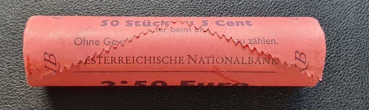  Originale Bankrolle Münzrolle - 50 x 5 Cent Münze Österreich - 2003 - Alpenprimel   