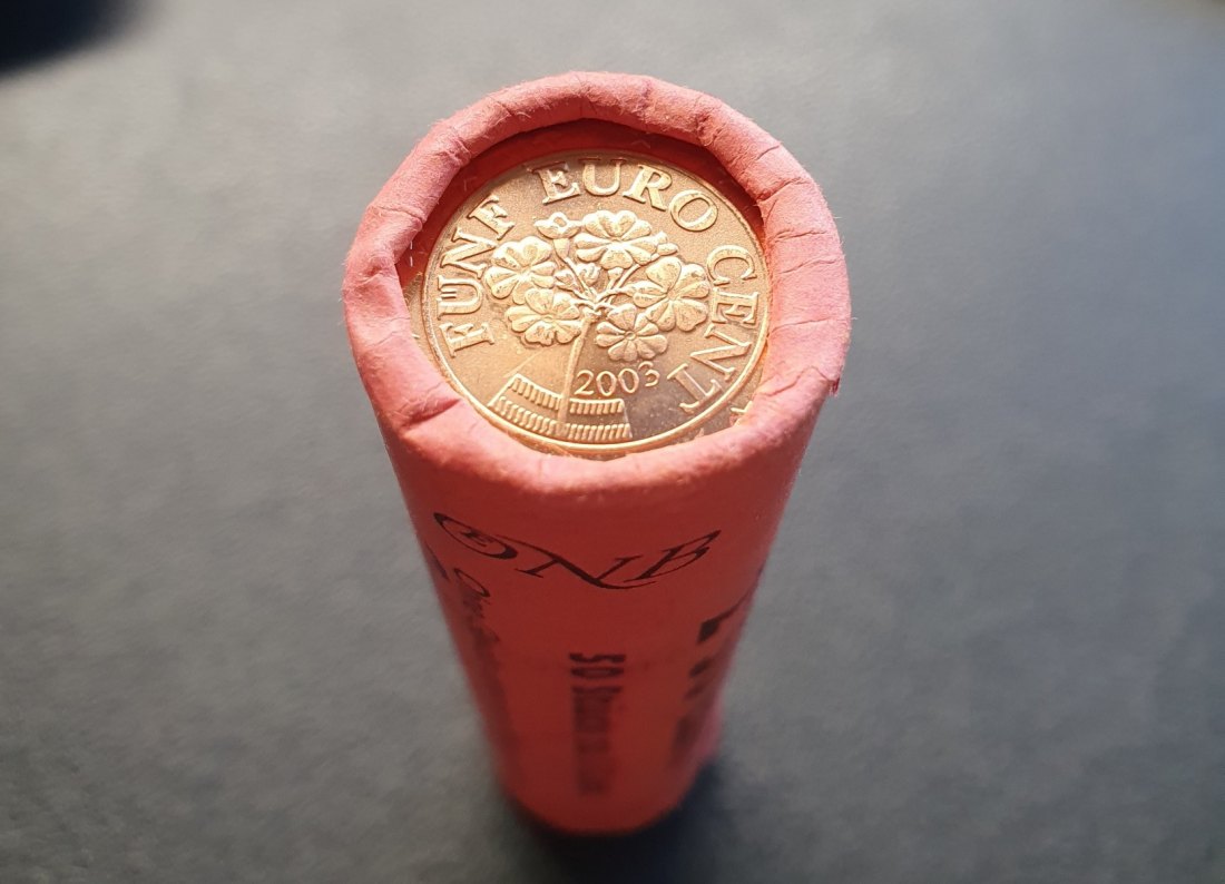  Originale Bankrolle Münzrolle - 50 x 5 Cent Münze Österreich - 2003 - Alpenprimel   