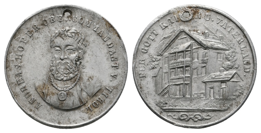 Medaille 1360; Andreas Hofer Obercommandat v. Tirol; unedel; gelocht; 2,43 g; Ø 27,37 mm   
