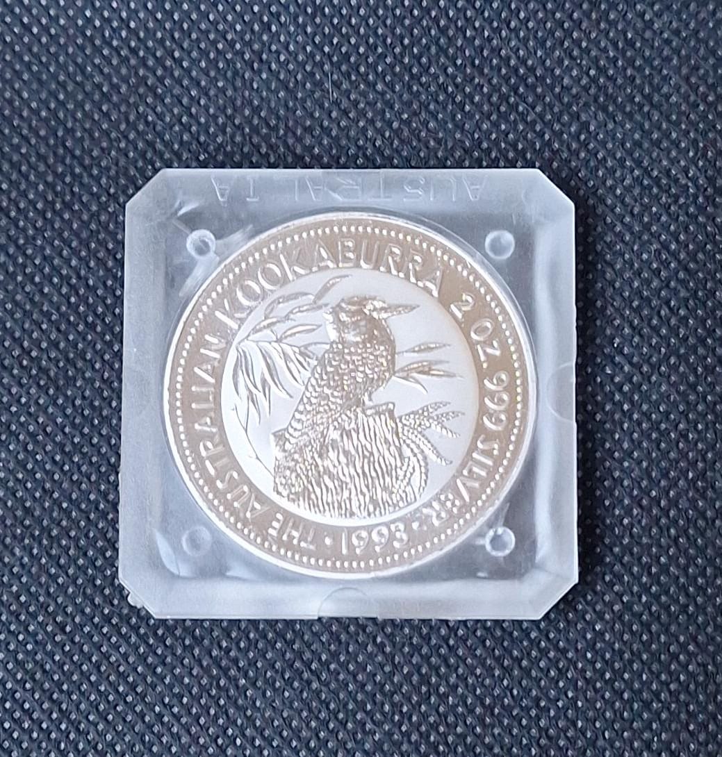  Australien, Kookaburra, 2 Dollars (2 Unzen) 1993, Durchmesser 50 mm, Feingewicht 62,2 Gramm   