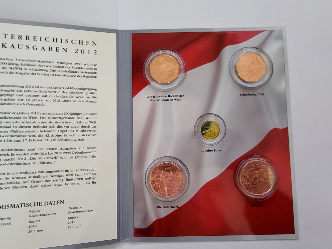  5 Euro 2012 10 Euro 2012 Kupfer 4 Stk.  Österreich Spittalgold9800 (5232/4803   