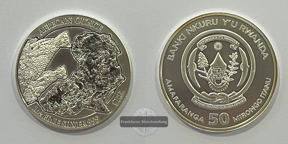  Ruanda 50 Francs 2013 Gepard FM-Frankfurt Feinsilber: 31,1g   
