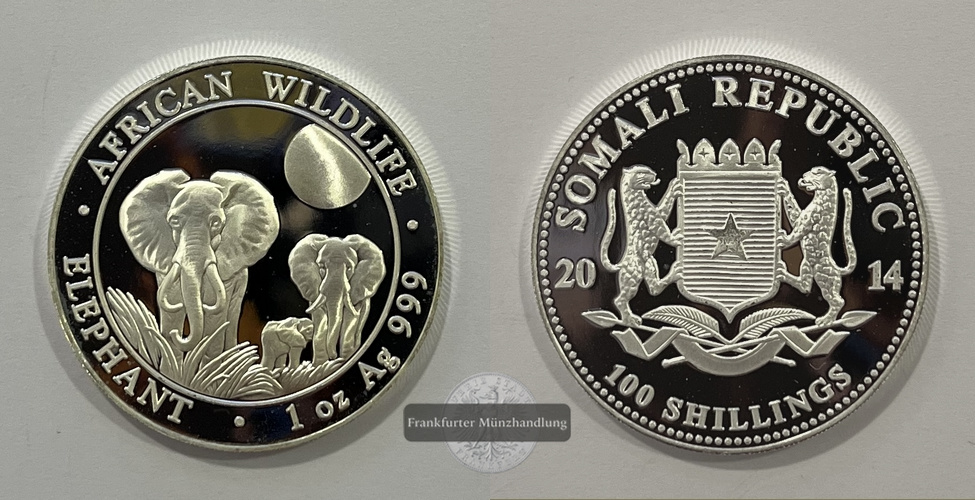  Somalia  100 Schilling 2014 African Wildlife Elephant FM-Frankfurt  Feinsilber: 31,1g   
