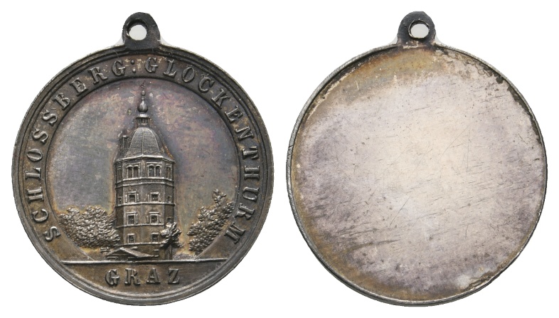  Medaille; Schlossberg Glockenturm Graz; gehenkelt; 3,42 g; Ø 20,88 mm   
