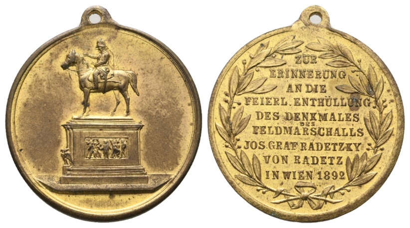  Medaille 1892; Feldmarschall Jos. Graf Radetzky; Wien; gehenkelt; 15,73 g; Ø 34,18 mm   