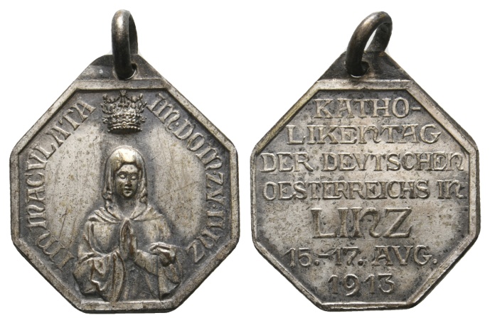  Medaille 1913; Katholikentag Linz; gehenkelt; 5,38 g; Ø 22,45 mm   