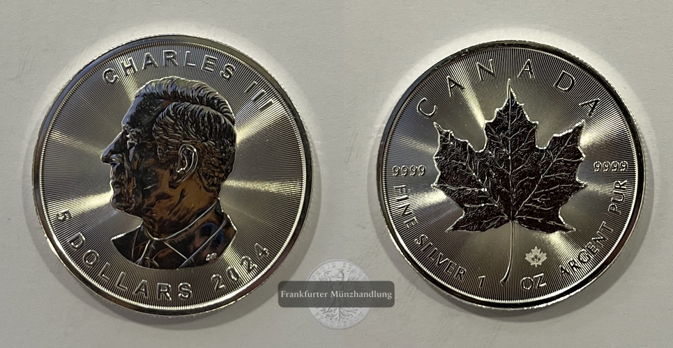  Kanada 5 Dollar 2024 Charles III Maple Leaf KM#3432 FM-Frankfurt Feinsilber: 31g   
