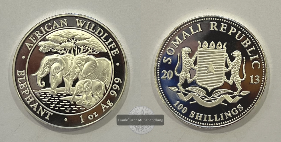  Somalia  100 Schilling 2013 African Wildlife Elephant FM-Frankfurt  Feinsilber: 31,1g   