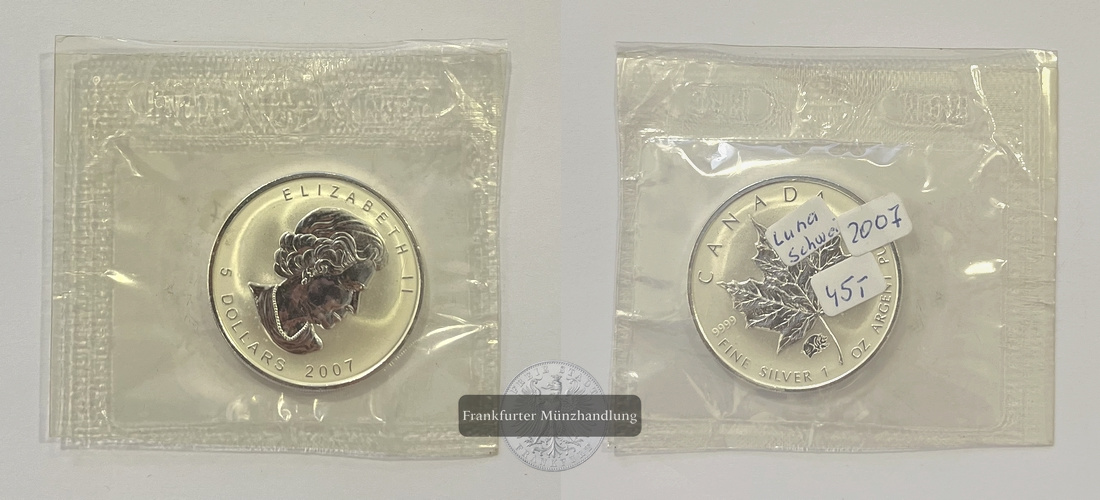  Kanada 5 Dollar 2007 Maple Leaf (Privy - Pig) FM-Frankfurt Feinsilber: 31,1g   