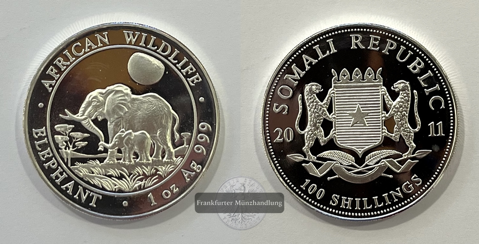  Somalia  100 Schilling 2011 African Wildlife Elephant FM-Frankfurt  Feinsilber: 31,1g   