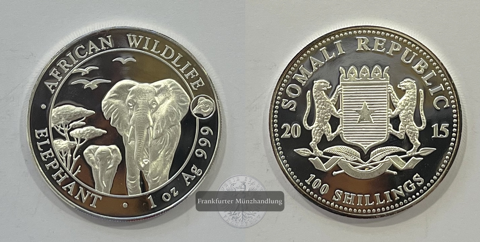  Somalia  100 Schilling 2015 African Wildlife Elephant FM-Frankfurt  Feinsilber: 31,1g   