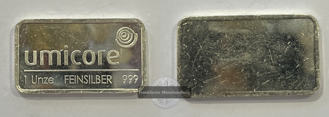  Umicore 1 Unze Silberbarren 0.999er FM-Frankfurt Feinsilber: 31,1g   