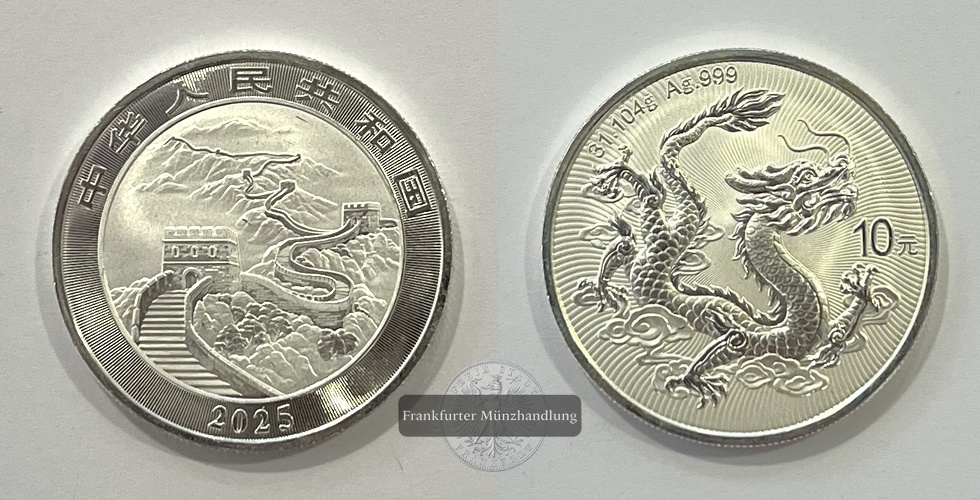  China 10 Yuan Drache 2025 FM-Frankfurt Feinsilber: 31,06g   