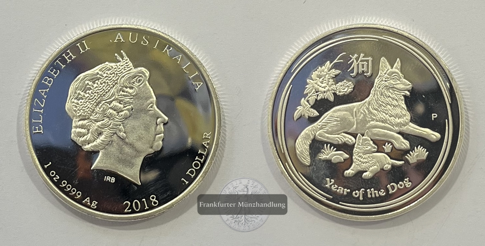  Australien 1 Dollar 2018 Lunar Series Year of Dog FM-Frankfurt KM#3525 Feinsilber: 31,1g   