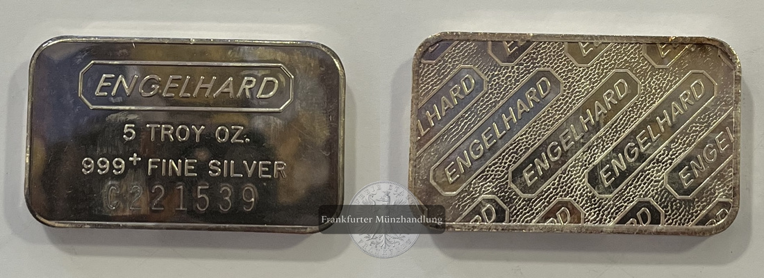  USA Engelhard Silberbarren 5 Troy Oz 0.999er Ag FM-Frankfurt Feinsilber: 155,7g   