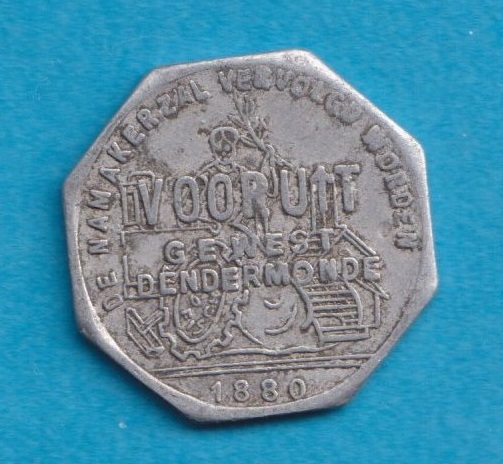  Belgien - Belgium Jeton oder Torken 1 Broodkaart 1880 Stadt Gent – Vooruit Gewest Dendermonde   